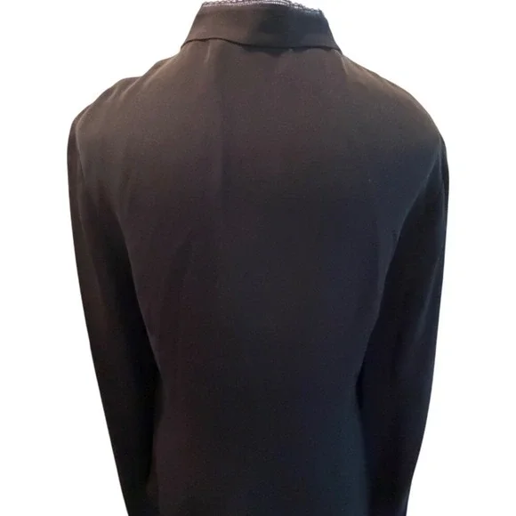Elie Tahari Black Chiffon Ruffled High Collar Long Sleeve Blouse‎ Women's Small - Picture 2 of 5